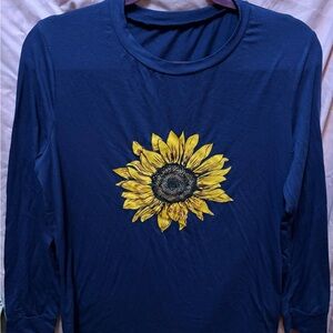 Sunflower Print Navy Blue Women's Top